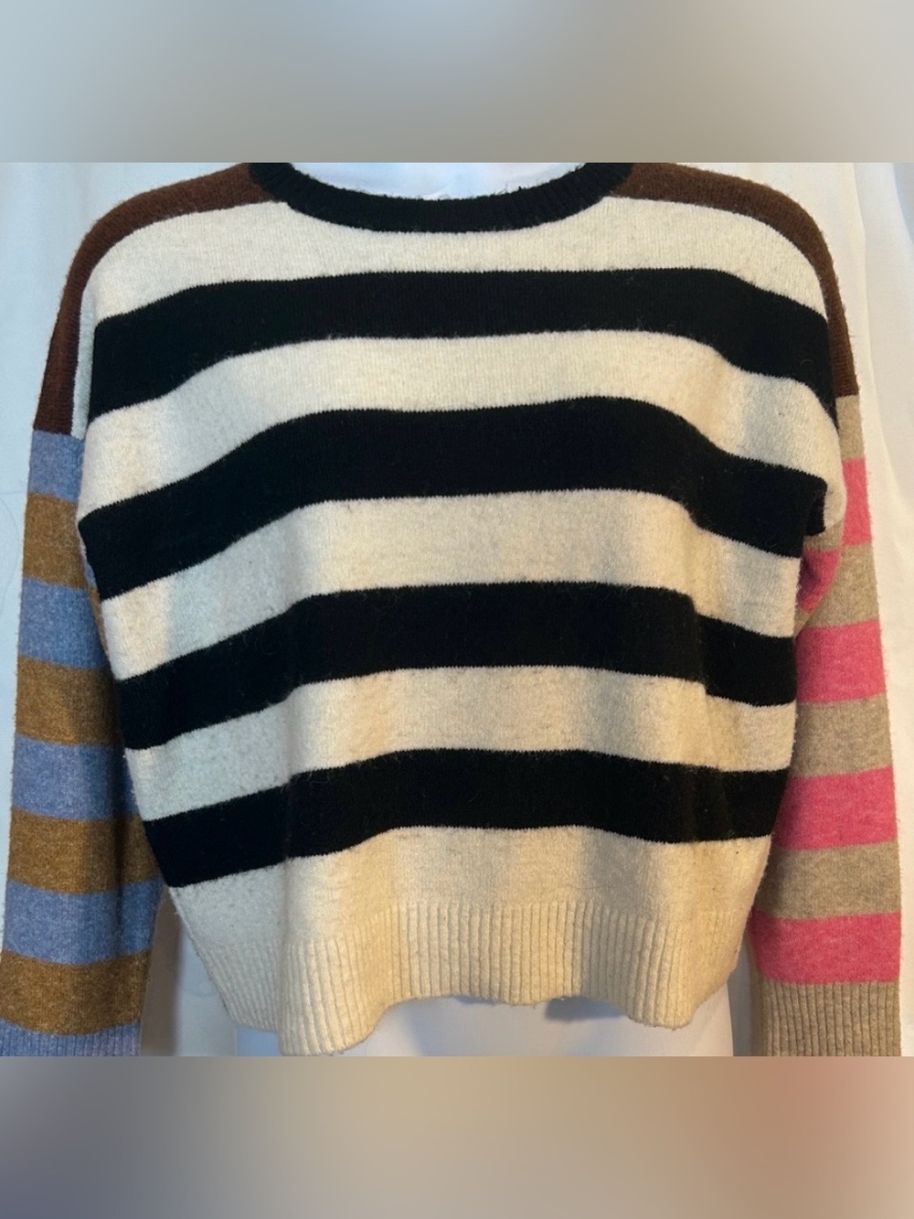 Anthropologie Mixed Stripe Colorblock Sweater Size M Eclectic Coastal